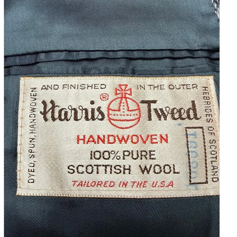 Harris Tweed Mens Scottish Wool Blazer Jacket Size 38/40 Blue Beige Herringbone